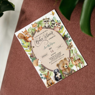 Woodland Forest Animal Baby shower Rustic Greenery Kaart