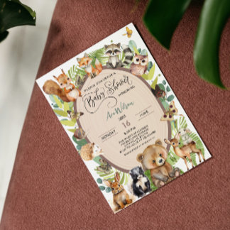 Woodland Forest Animal Baby shower Rustic Greenery Kaart