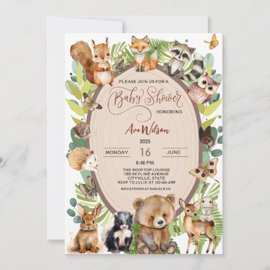 Woodland Forest Animal Baby shower Rustiek Schatti Kaart (Voorkant)