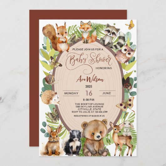 Woodland Forest Animal Baby shower Rustiek Schatti Kaart (Voorkant / Achterkant)