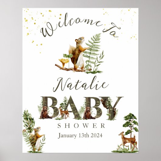 Woodland Forest Animal baby shower welkomstbord Poster (Voorkant)