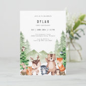 Woodland Forest Animal Boy Birthday Invitation Kaart (Staand voorkant)