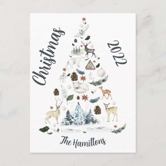 Woodland Forest Animal kerstboom Briefkaart (Voorkant)