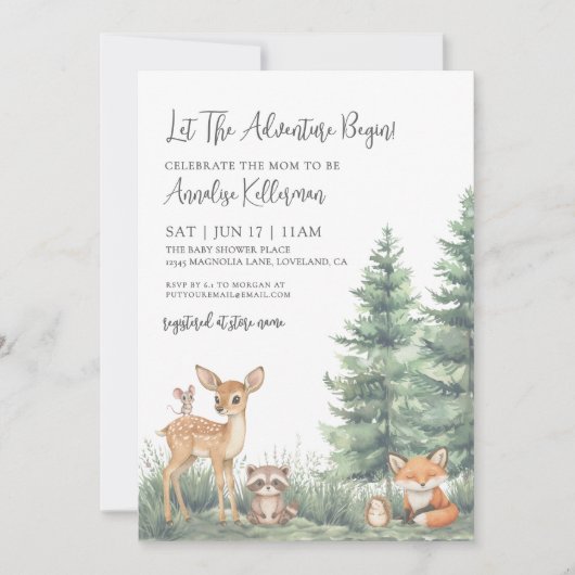 Woodland Forest Animals Adventure Baby Shower Kaart (Voorkant)