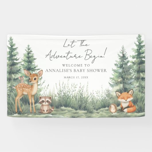 Woodland Forest Animals Adventure Baby Shower Spandoek (Horizontaal)