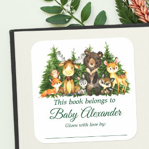 Woodland Forest Animals Baby shower Boeketiketten Vierkante Sticker