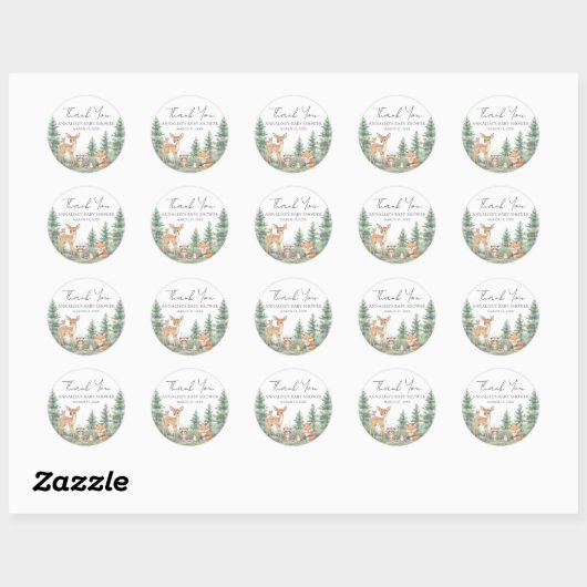 Woodland Forest Animals Baby shower Hartelijk dank Ronde Sticker (Vel)