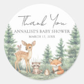 Woodland Forest Animals Baby shower Hartelijk dank Ronde Sticker (Voorkant)