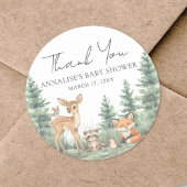 Woodland Forest Animals Baby shower Hartelijk dank Ronde Sticker