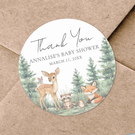 Woodland Forest Animals Baby shower Hartelijk dank Ronde Sticker