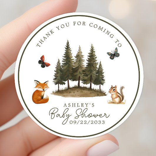 Woodland Forest Animals Baby shower Hartelijk dank Ronde Sticker