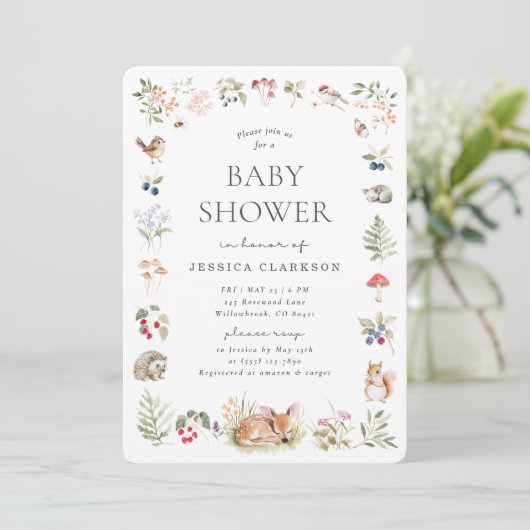 Woodland Forest Animals Baby Shower Invitation Aankondiging (Staand voorkant)