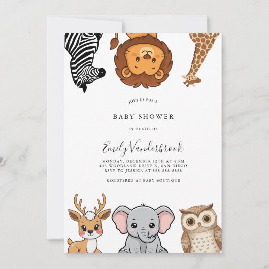 Woodland Forest Animals Baby Shower Kaart (Voorkant)
