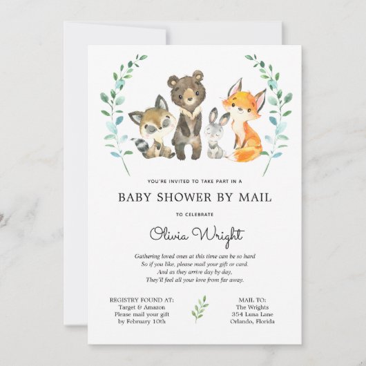 Woodland Forest Animals Baby shower per post Kaart (Voorkant)