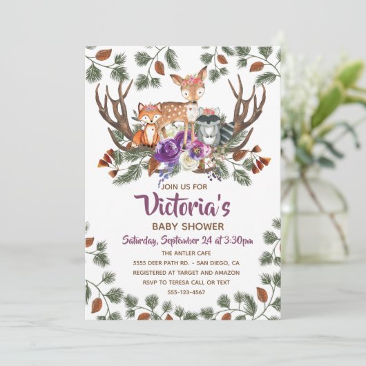 Woodland Forest Animals Baby Shower uitnodigingen (Staand voorkant)