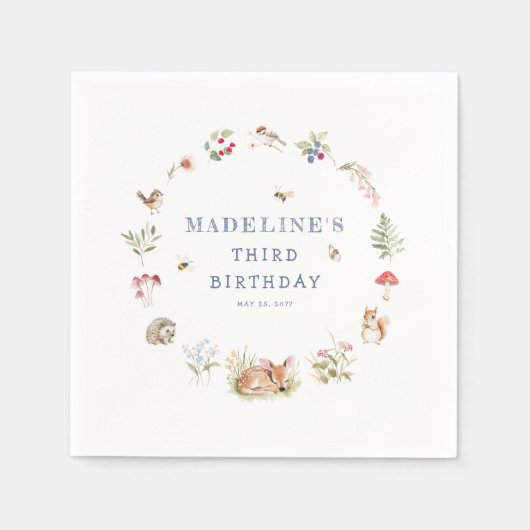 Woodland Forest Animals Birthday Napkins Servet (Voorkant)