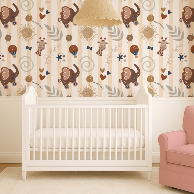 Woodland Forest Animals Boho Baby Nursery  Behang (Woodland Forest Animals Boho Baby Nursery Wallpaper)