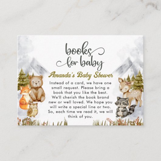 Woodland Forest Animals Books for Baby Shower Informatiekaartje (Voorkant)