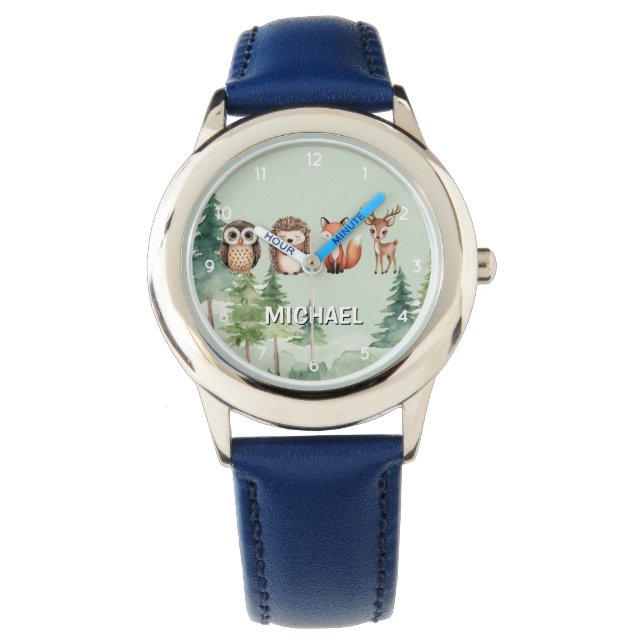 Woodland Forest Animals Deer Owl Fox egel Horloge (Voorkant)