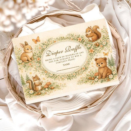 Woodland Forest Animals Diapper Raffle Informatiekaartje