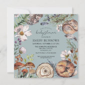 Woodland Forest Animals Dusty Blue Baby shower Kaart (Voorkant)