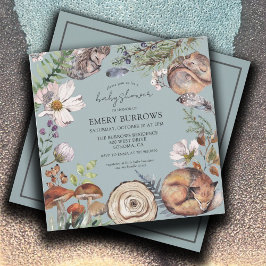 Woodland Forest Animals Dusty Blue Baby shower Kaart