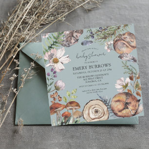 Woodland Forest Animals Dusty BlueBaby Shower Kaart