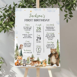 Woodland Forest Animals eerste jaar mijlpaalteken Poster