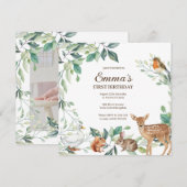 Woodland Forest Animals eerste verjaardag uitnodig Kaart (Voorkant / Achterkant)