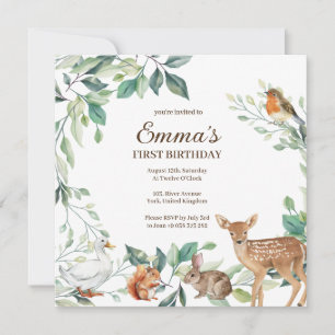 Woodland Forest Animals eerste verjaardag uitnodig Kaart