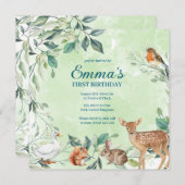 Woodland Forest Animals eerste verjaardag uitnodig Kaart (Voorkant / Achterkant)