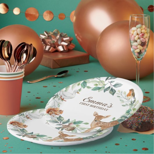Woodland Forest Animals eerste verjaardag uitnodig Papieren Bordje (Multi)
