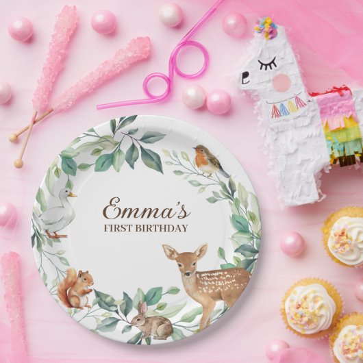 Woodland Forest Animals eerste verjaardag uitnodig Papieren Bordje (Feest)