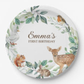 Woodland Forest Animals eerste verjaardag uitnodig Papieren Bordje (Voorkant)