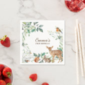 Woodland Forest Animals eerste verjaardag uitnodig Servet (Insitu)