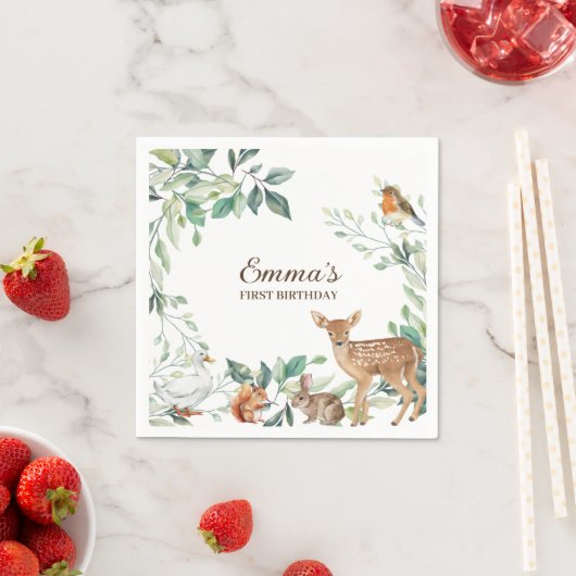 Woodland Forest Animals eerste verjaardag uitnodig Servet (Insitu)