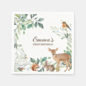 Woodland Forest Animals eerste verjaardag uitnodig Servet (Voorkant)