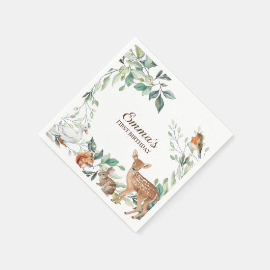 Woodland Forest Animals eerste verjaardag uitnodig Servet (Hoek)