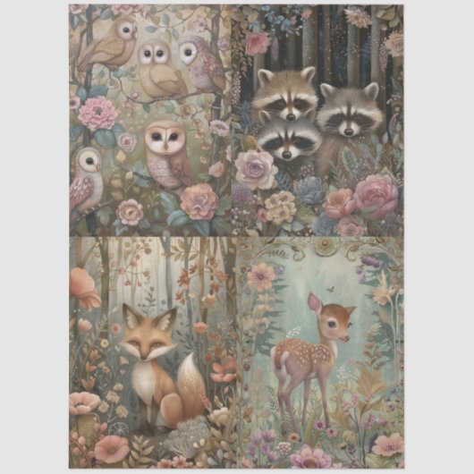 Woodland Forest Animals Floral Collage Decoupage Tissuepapier (Voorkant)
