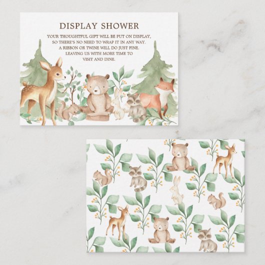 Woodland Forest Animals Gift Display Shower Informatiekaartje (Voorkant / Achterkant)