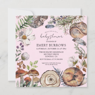 Woodland Forest Animals Girl Baby shower Kaart