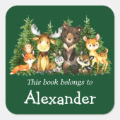 Woodland Forest Animals Green Bookplate Labels (Voorkant)