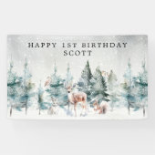 Woodland Forest Animals Happy 1st Birthday Party Spandoek (Horizontaal)