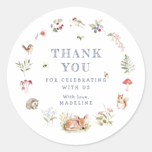 Woodland Forest Animals Thank You Sticker (Voorkant)