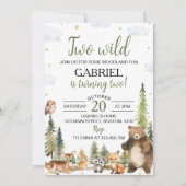 Woodland Forest Animals Twee wilde 2e verjaardag Kaart (Voorkant)