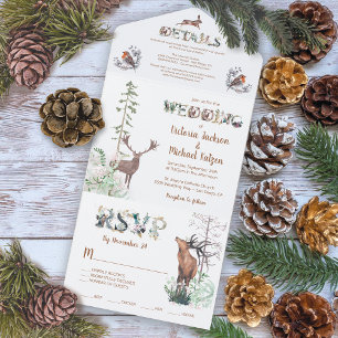 Woodland Forest Animals Wedding All In One Uitnodiging