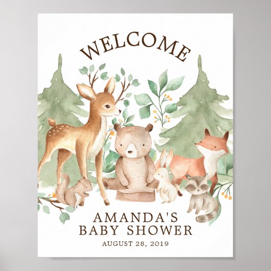 Woodland Forest Animals Welcome Baby shower Poster (Voorkant)