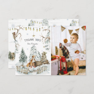 Woodland Forest Animals Winter Birthday Dank u Bedankkaart