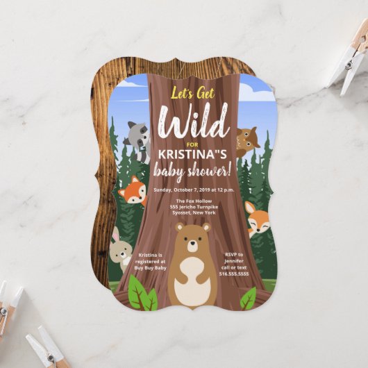 Woodland Forest Baby Animals Baby shower Kaart (Voorkant / Achterkant in situ)