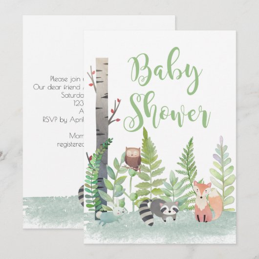 Woodland Forest Baby Animals Baby shower Kaart (Voorkant / Achterkant)